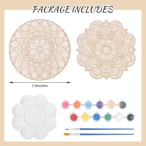 Temlum 2pcs Wooden Painting Crafts Kit for Adults, Mandala Wood Art - Image 2