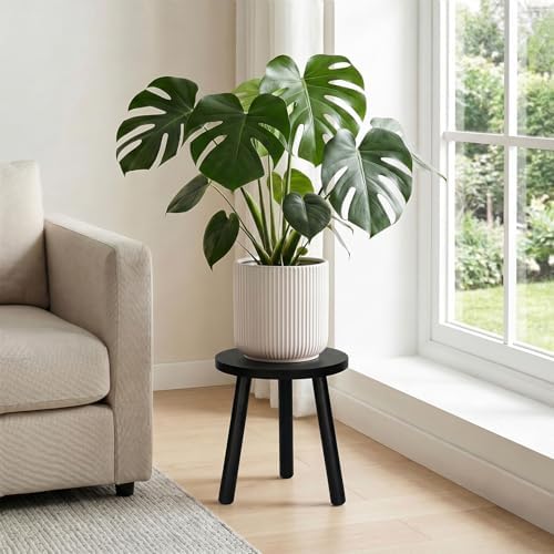 Wood Plant Stands Indoor, Black Plant Stand Modern Plant Table for Large Plants, Wooden Plant Stool, Tall Plant Holder Small Round Side for Living Room, Balcony, Office (1 Pack) - Image 2