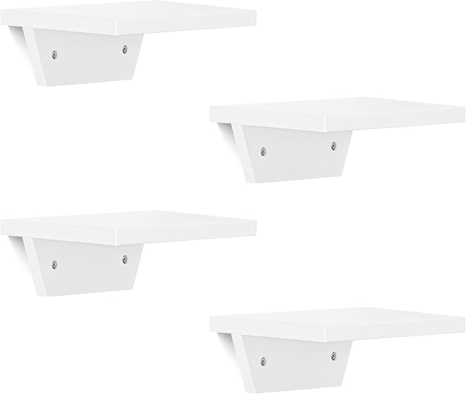 PHOENANCEE Small Floating Shelves,Speaker Shelf,Trapezoid Wall Shelf for Table Lamp Plants Display,Decorative Wood Ledges Chic for Living Room,Bedroom,Kitchen,Office,Pine,8x6 Inch,4 Pack(White)
