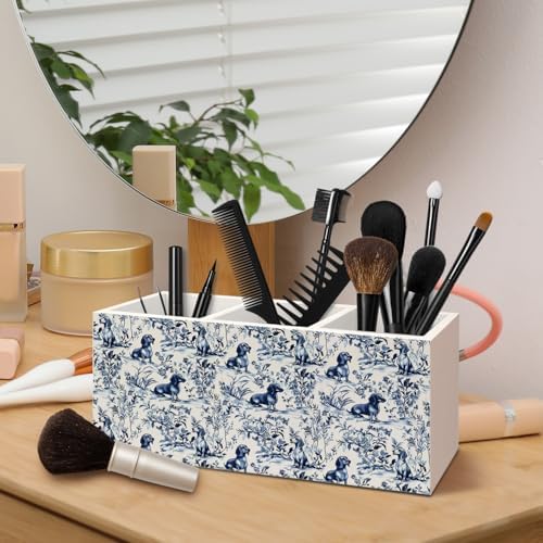 Chinoiserie Dachshund Pen Pencil Holder for Desk, Dachshund Lovers Gifts, Blue and White Wiener Dog Floral Botanical Decorative Sign for Home Office Desk Tabletop Decor - Image 4