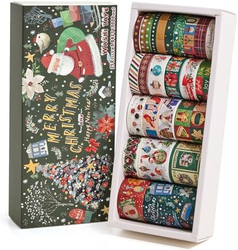 25 Rolls Christmas Gift Washi Tape Set, Festivals New Year Decorative Tapes for Scrapbooking, Junk Journal supplies, DIY Crafts Gift, Party Decorations, Bullet Journaling, 5-50mm Wide 9.84ft long/Roll by emmoolife