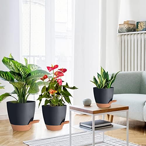 Vanslogreen Planters for Indoor Plants, 8/7/6.5/6/5.5/5 Inch Self Watering Plant Planters with Drainage Hole, Plastic Planters Flower Pots for Indoor Outdoor Plants (Black) - Image 6