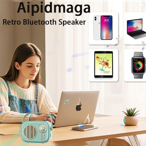 Retro Bluetooth Speaker,Vintage Decor for Kitchen Desk Bedroom Office Blue - Image 4