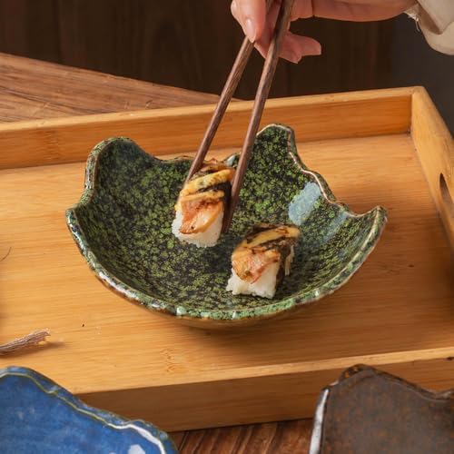 8" Small Ceramic Decorative Bowl 1 Pice – Irregular Rim Reactive Glaze Candy Bowl, Berry Bowl, Entryway Catchall, Japanese Style Fruit Dish for Tabletop or Home Decor (Green Reactive Glaze) - Image 6