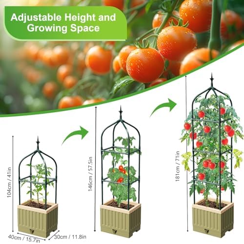 Raised Garden Bed Planter Box with Trellis, 71" Self-Watering Tomato Planter with Trellis for Climbing Vegetable and Plants, Tomato Cage Planters for Indoor Outdoor Patio Greenhouse Gardening (1Pack) - Image 3