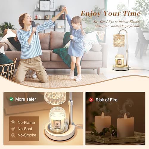 CASTLELIFE Dimmable Candle Warmer Lamp with Timer, Height Adjustable Candle Warmer for Jar Candles, Electric Wax Melt Warmer for Home Decor House Warming Gifts, Birthday Gifts for Women, Silver-Glass - Image 4