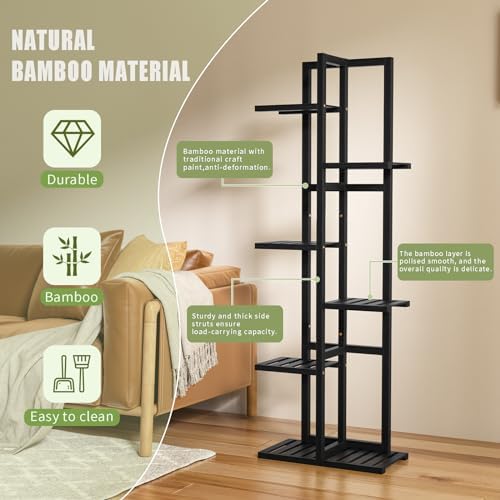 ROMGUAR CRAFT 6 Tier Bamboo Plant Stand Indoor, Tall Flower Holder, Black - Image 5