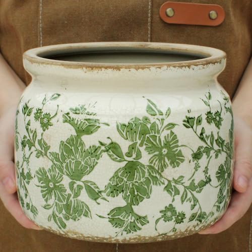 Tuscan Ceramic Planter with Decorative Tray, Plant Lover Gifts for Women - Image 5