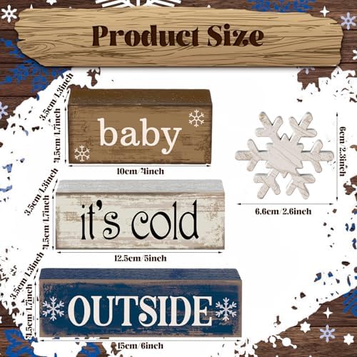 Moucuny 4 Pcs Wooden Block Signs Baby Its Cold Outside Farmhouse Decor - Image 2