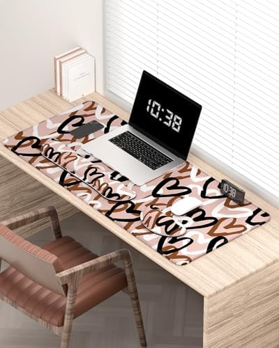 Auhoahsil Large Mouse Pad with Wrist Rests for Keyboard & Mouse, Thick Soft Ergonomic Memory Foam Wrist Supports, Big & Long Desk Mat 35.5 x 15.7 in, for Office Gaming Computer, Brown Heart - Image 2