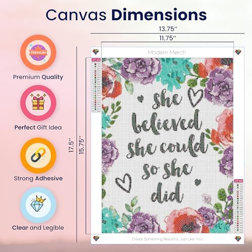 Motivational Floral Diamond Wall Art Kit for Adults 5D Round Drill 12x16 - Image 4