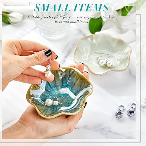 Meekoo 2 Pcs Lotus Leaf Ceramic Trinket Dish Ring Holder Green - Image 4