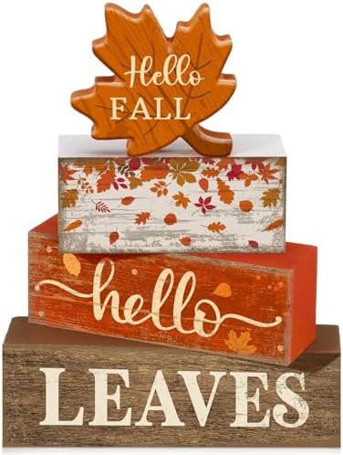 Moucuny 4 Pcs Fall Table Decorations for Home, Maple Leaf Wooden Sign Set by Moucuny