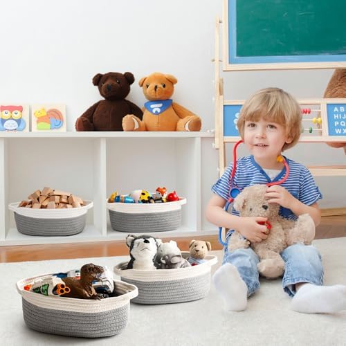 2 Pack Small Woven Basket with Gift Bags and Ribbons, Empty Decorative Gift Chest Box, Cute Baby Gift Basket for Nursery, Cotton Rope Room Shelf Storage Basket with Handles, All 12"x 8"x 5", Gray - Image 6