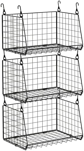 3-Pack Hanging Laundry Room Organizaton：Foldable Laundry Basket Wire Basket with 360°Rotating Hooks Small Space Organization Over Washer and Dryer Shelves - Hanging Closet Organizer, Black Patent by Sonyabecca
