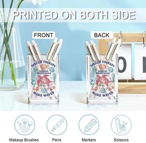 Speech Therapy Helping Every Voice Acrylic Pencil Holder Cup, Autism Awareness Gifts for Special Education Teacher, Funny Ocean Animals SLP Pen Holder for Women Speech Therapist, SLPA Gifts - Image 3