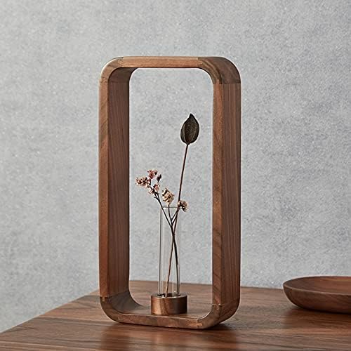 Transprent Glass Vase Test Tube Hydrophilic Plants Holder Walnut Wooden Frame Flower Stand Table Garden Bonsai Decor,Gifts for Women, Home Office Decor Planter (Big) - Image 2