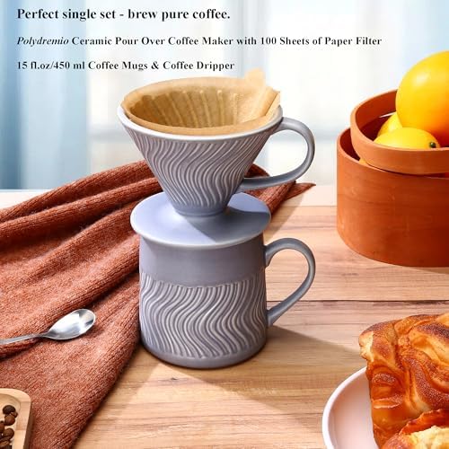 Pour Over Coffee Maker with 100 Sheets of Paper Filter, 15 oz Ceramic Coffee Mug & Ceramic Coffee Dripper, 1 Cup-Single brew coffee set, Purple - Image 2