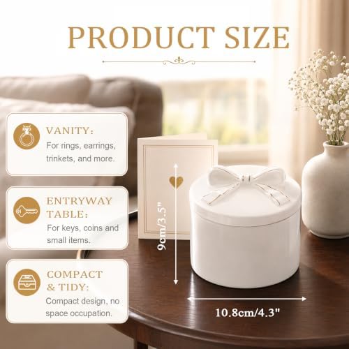 Hipiwe Ceramic Jewelry Box with Bow-knot Lid, for Nightstand Vanity Decor - Image 3