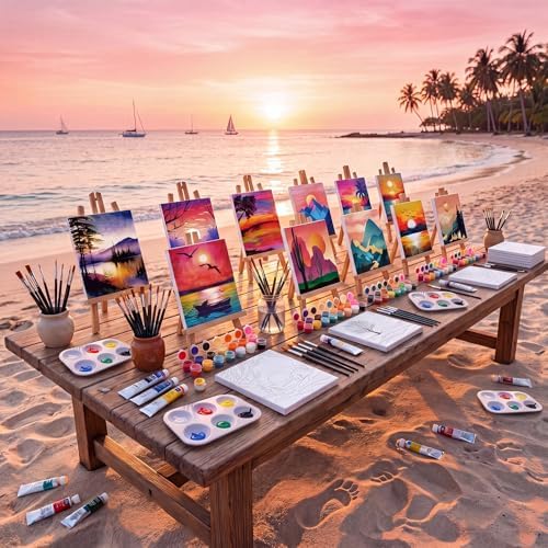 Ctosree 12 Pack Paint and Sip Kit Pre Drawn Canvas, Sunset Glow, 10x8'' - Image 2