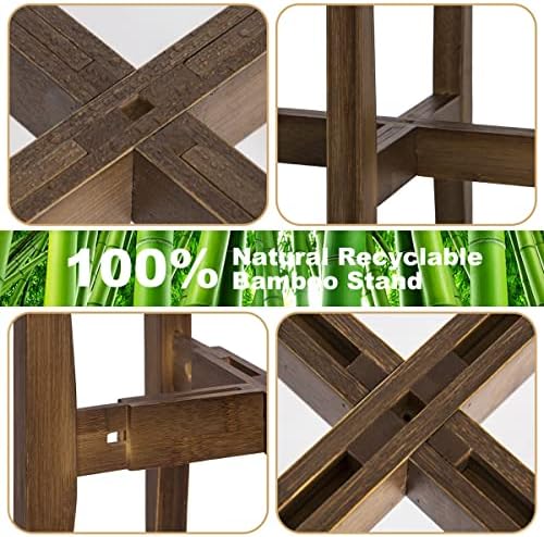 OERGKE 2 PACK Adjustable Plant Stand Indoor, Bamboo Mid Century Modern Plants Stands, Corner Flower Holder for Living Room, Fits 8 to 12 Inches Pots, (Pot & Plant Not Included)(Walnut) - Image 5