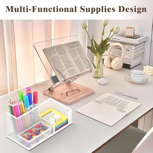 SUPEASY Pen Holder Desk Organizer, Office Supplies Pencil Holder with 3 Compartments, Desk Accessories and Workspace Organizers for Home School Classroom, White - Image 4