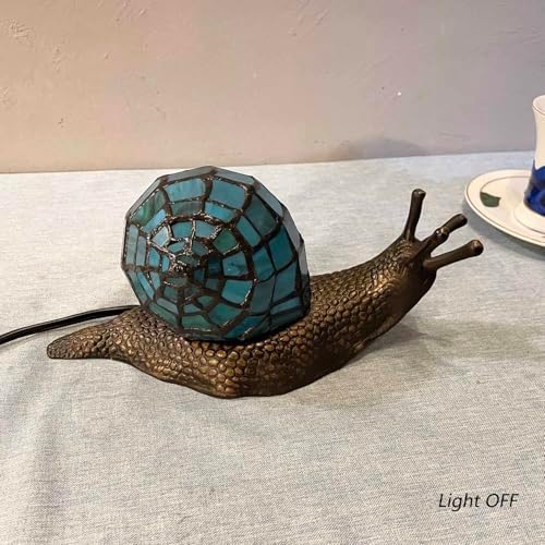 Bieye L10975 Cyan Land Snail Tiffany Style Stained Glass Accent Table Lamp - Image 3