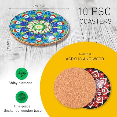 6 pcs Diamond Painting Coasters | Diamond Art Coasters | Mandala Diamond Art Painting | Perfect Art Craft Gift for Mandala Lover, Dad, Mom, Grandparents, Brother, Sister. - Image 2