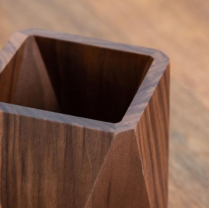 Wooden Pen Holder for Desk, Multi-Functional Pen Cup Pencil Holder for Office School Supplies Storage, Black Walnut Desk Organizer and Accessories（Prismatic） - Image 6