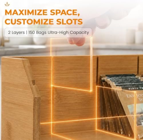 TIOPGHAD 3-Layer Stackable Bamboo Tea Bag Organizer Storage Holder, Natural - Image 2