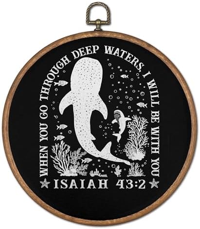 OFJE Whale Shark Christian Wall Art Decor, Isaiah 43:2 Bible Verse Round Wall Hanging Decor, Religious Scripture Framed Canvas Prints for Church Home Bedroom Living Room Decorations, 10x10 Inch，PJ1541-px by Unknown