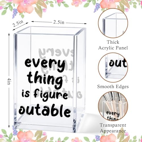 Acrylic Pen Holder Cup, “Everything Is Figureoutable” Desk Decor, Inspirational Pencil Holder Organizer, Motivational Office Accessories, Gift for Women Coworker - Image 3