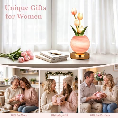 VEEKI Pink Tulip Flower Lamp, Rechargeable Cordless LED Floral Table Lamp - Image 6