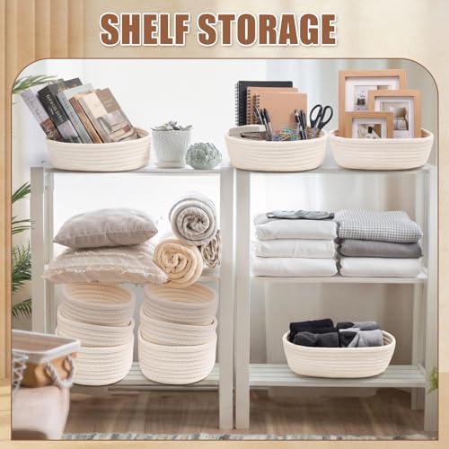 Yinkin 12 Pack Small Storage Basket Cute Natural Cotton Rope Woven Basket Tiny Boho Decorative Toy Storage Bin Gift Baskets for Home Organizing, Closet, Shelf, Nursery, Bathroom(Oval,Beige) - Image 4