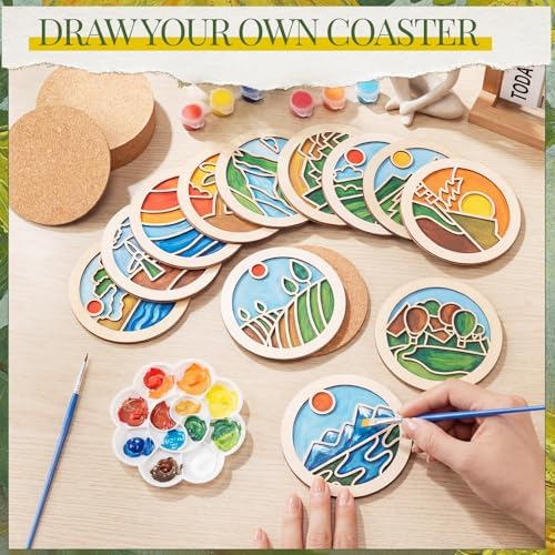 Reallnaive Wood Coasters Painting Kit DIY Craft, 12 Pcs, Landscape - Image 4