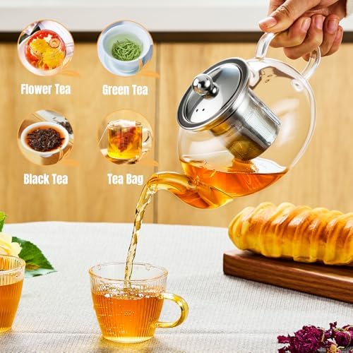 Baalaka Tea Pot with Infuser for Loose Tea, 20 oz Glass Stovetop Kettle - Image 4