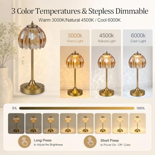Rechargeable Cordless Table Lamp, 3 Color Temps & Stepless Dimming - Image 3