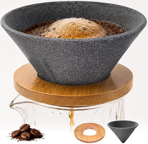 Reusable Drip Ceramic Coffee Filter With Premium Bamboo Tray, High Temperature Resistant, No Paper Pour Over Coffee Makers, Large Capacity for Home-Office-Travel Coffee Brewing by Unknown