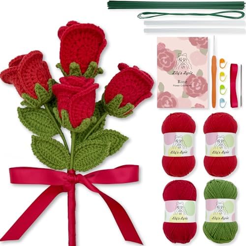 Lily's Lyric Flower Crochet Kit | Red Rose | Step-by-Step Video Tutorial for Adults Teenagers | Craft Gift Idea DIY Home Decoration by LilysLyric