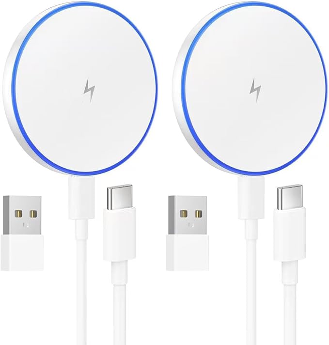 for MagSafe Charger: 2 Pack Magnetic Wireless Charging Pad for iPhone 16 15 14 13 12 Series & AirPods 4-2 Pro, Strong Magnet, with USB-C/A Ports