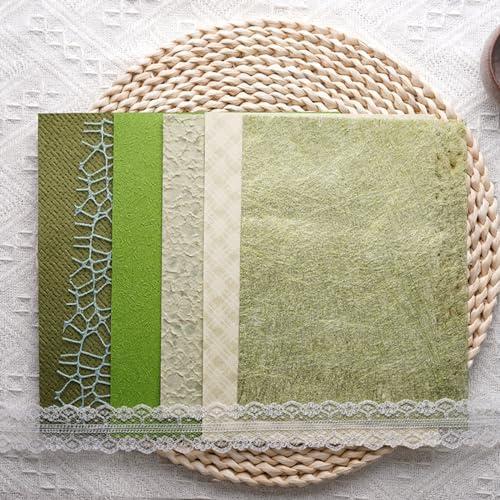15Pcs Handmade Scrapbook Art Paper Craft Textured Paper Colorful A5 sheet Mesh Special Mix for Scrapbooking Junk Journal Journaling Supplies DIY Materials,5.8x8.2 inches (Green) - Image 5