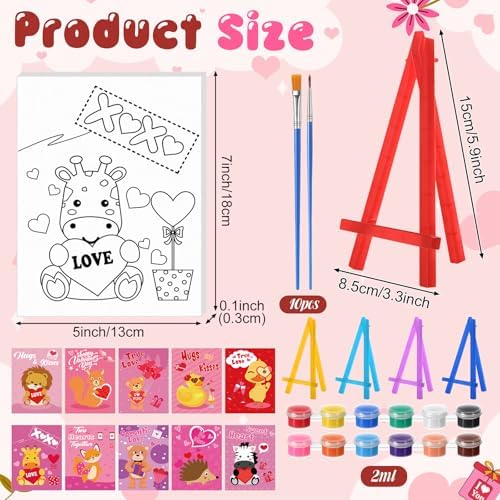 Blosssound 10 Set Valentine's Day Jungle Animals Pre Printed Canvas Pre Drawn Canvas Painting with Easel Kits 5" x 7" Outline Painting Panels for Beginners, DIY Craft Project, Party Favor, Home Decors - Image 2