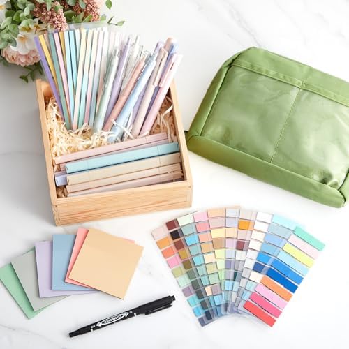 135 Pcs Book Annotation Kit Aesthetic Pencil Case Bag 12 Highlighter 11 Gel Pen 1 Marker 300 Sheet Transparent Sticky Notes Pad 2640 Index Stickers Bible Study Supplies(Kawaii,Green) - Image 4