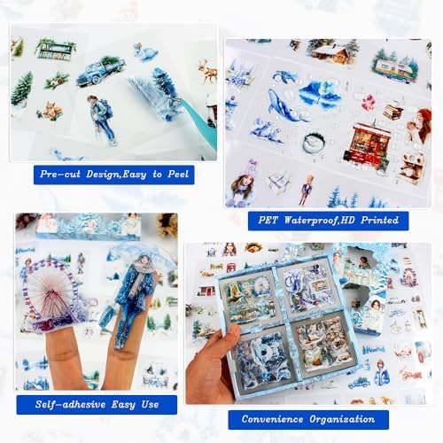 430Pcs Scrapbook Winter Landscape Stickers Set for Scrapbooking Supplies, Aesthetic Collage PET Stickers for Journaling, Junk Journal, Bujo, DIY Craft Art, Scrap Booking Supples Kit - Image 3