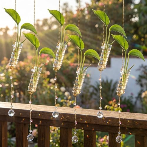 6Pcs Hanging Propagation Station with Crystal Ball Prisms Plant Suncatcher by HDHYALINEDORA