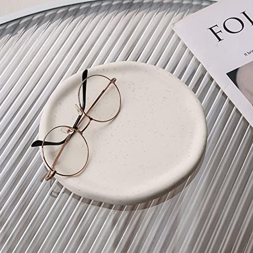 BEIJIALY Ceramic Jewelry Dish for Women, Trinket Tray, Ring Dish Tray, Jewelry Plate, Ceramic Glossy Appearance Simple Modern Stylish Storage Tray Key Tray for Home Gift(White Round) by BEIJIALY