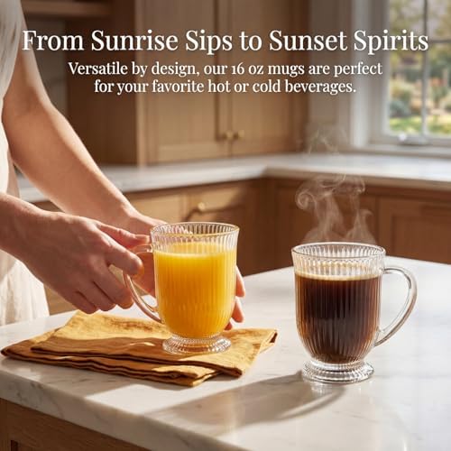 4 Pack Glass Coffee Mugs with Handle, 16 Oz - Image 4