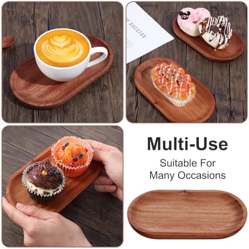 Oval Small Wood Tray, 2 Pack Oval Wooden Small Serving Tray with Edge, Wood Plates for Food Salad Dessert Fruit Bread Kitchen Counter Coffee Bar Bathroom Vanity Organizer - Image 4