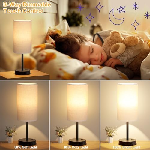 Dicoool 17.4" Bedside Lamp for Bedroom - Dimmable Touch, USB A+C, AC Outlet - Image 4