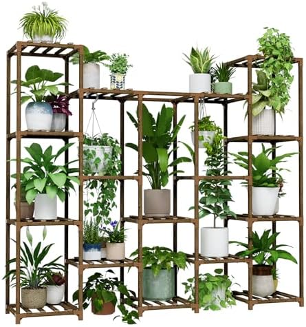 Bamworld Large Hanging Plant Stand Indoor Tall Plant Shelf Outdoor 14 Pots by Bamworld